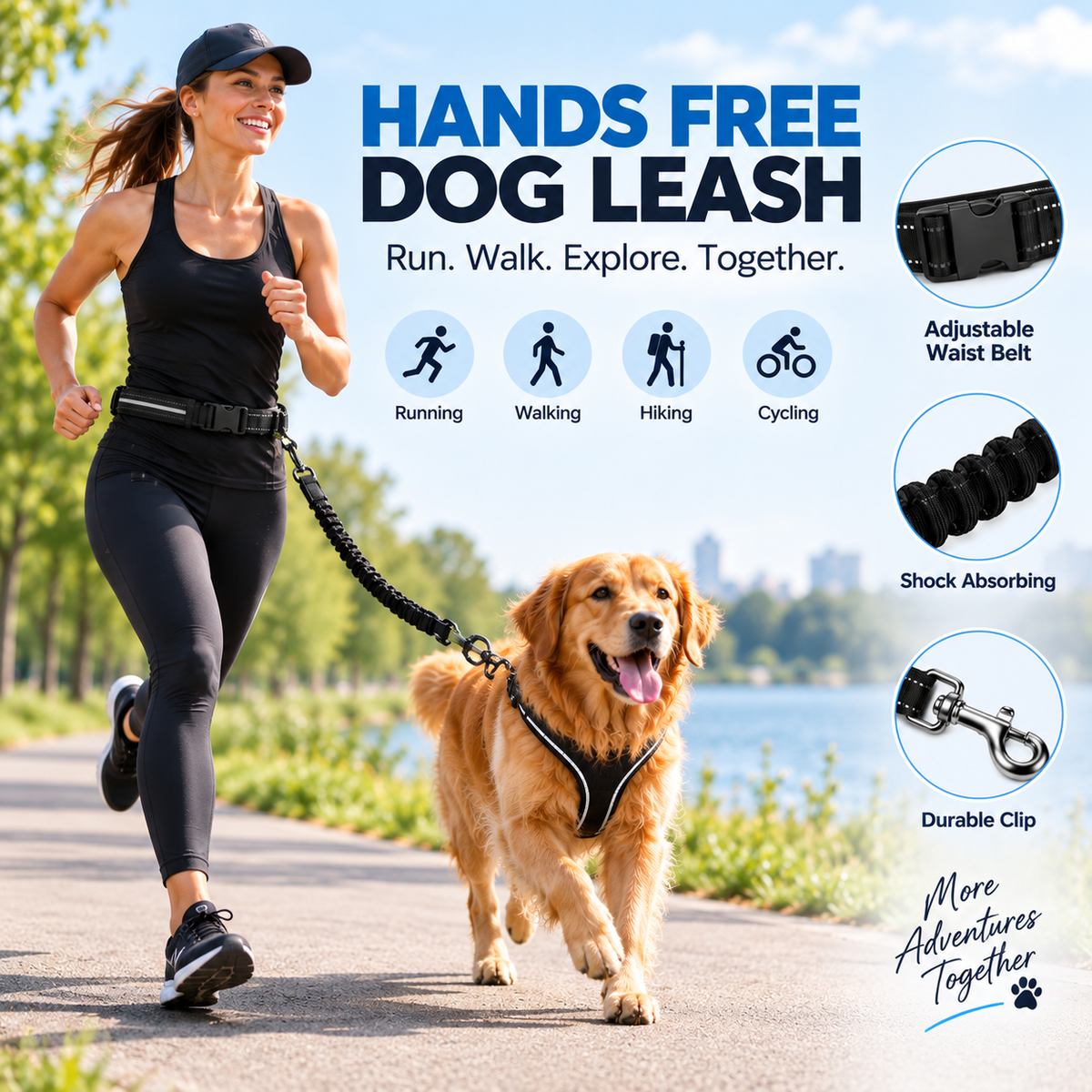 hands-free dog leash waist belt for running showing hands-free waist fit – Pulse & Pawz