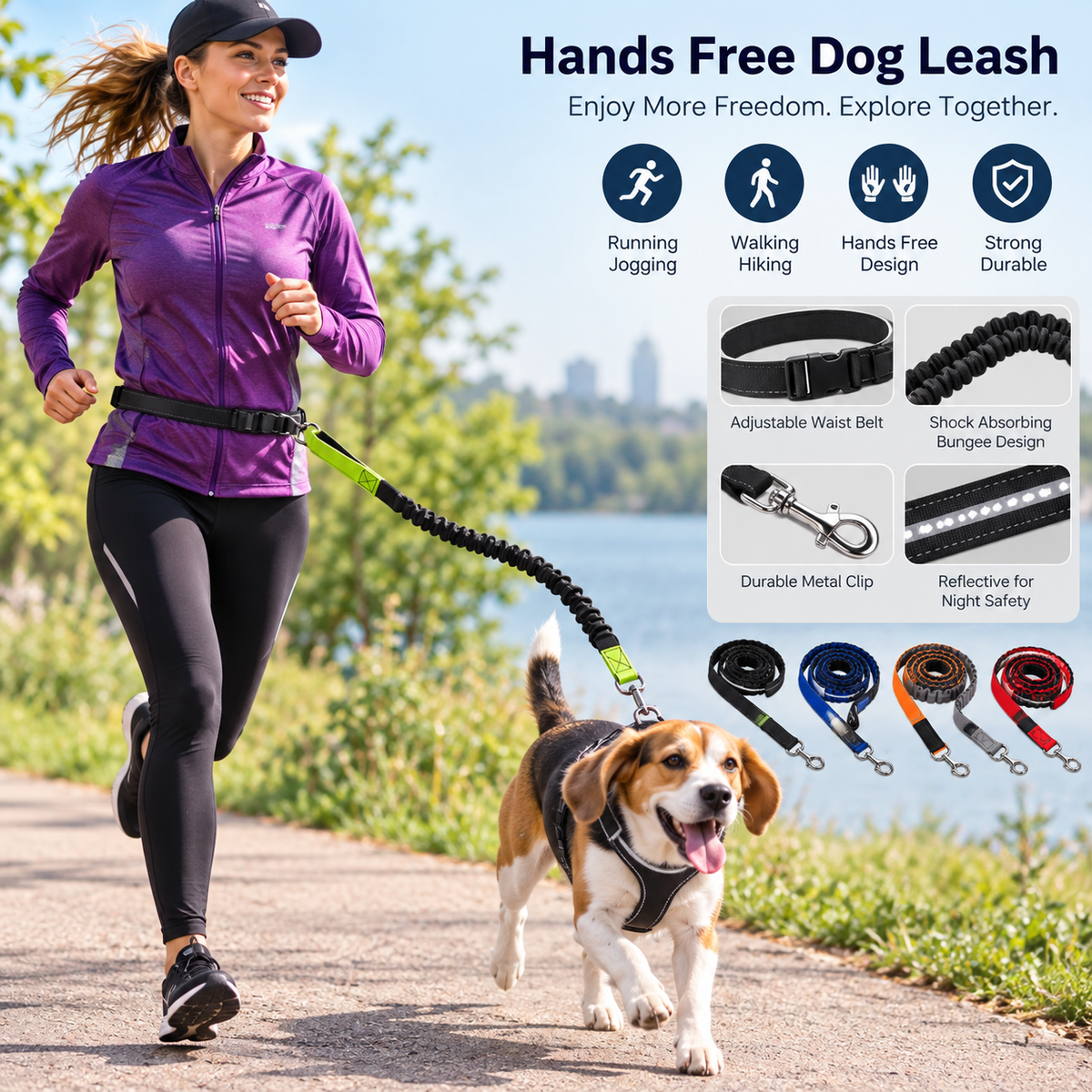 hands-free dog leash waist belt for running in use jogging with your dog – Pulse & Pawz