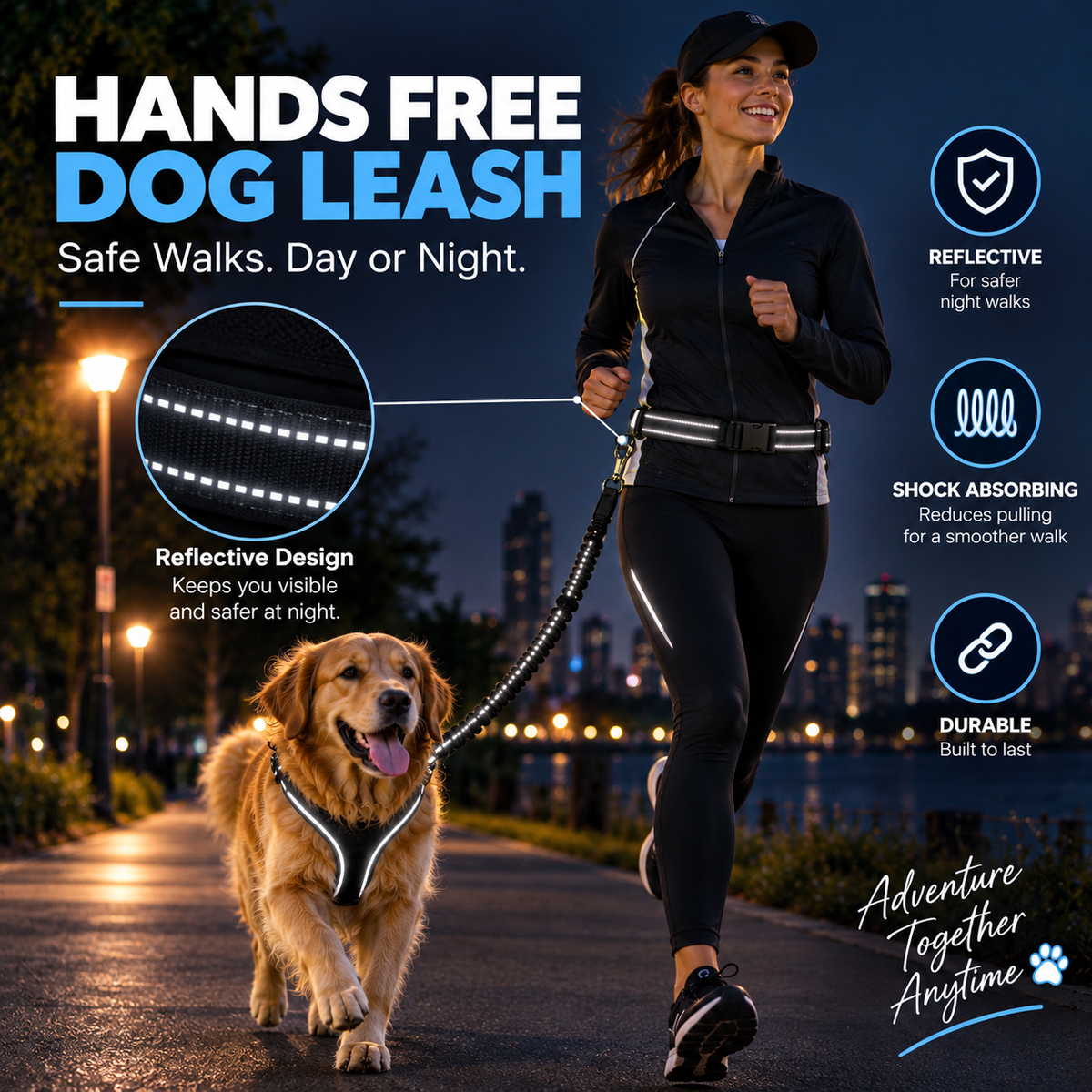 hands-free dog leash waist belt for running close-up of belt clip hardware – Pulse & Pawz