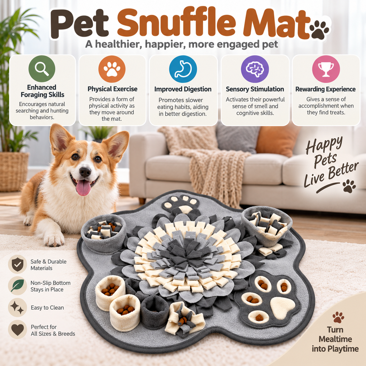 Interactive Snuffle Mat for Dogs – Slow Feeder & Foraging Enrichment Toy