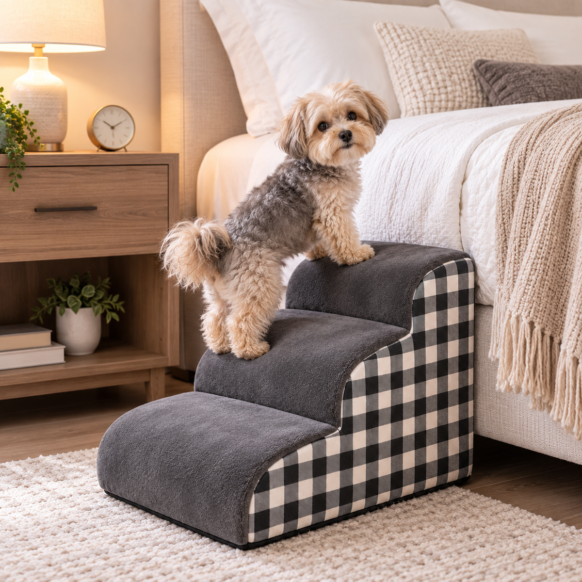 pet stair steps high-density foam for bed and sofa lightweight step detail view – Pulse & Pawz