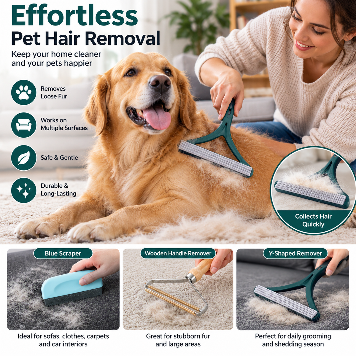 Pet Hair Remover – Lint Reusable Rubber Dog Fur Brush