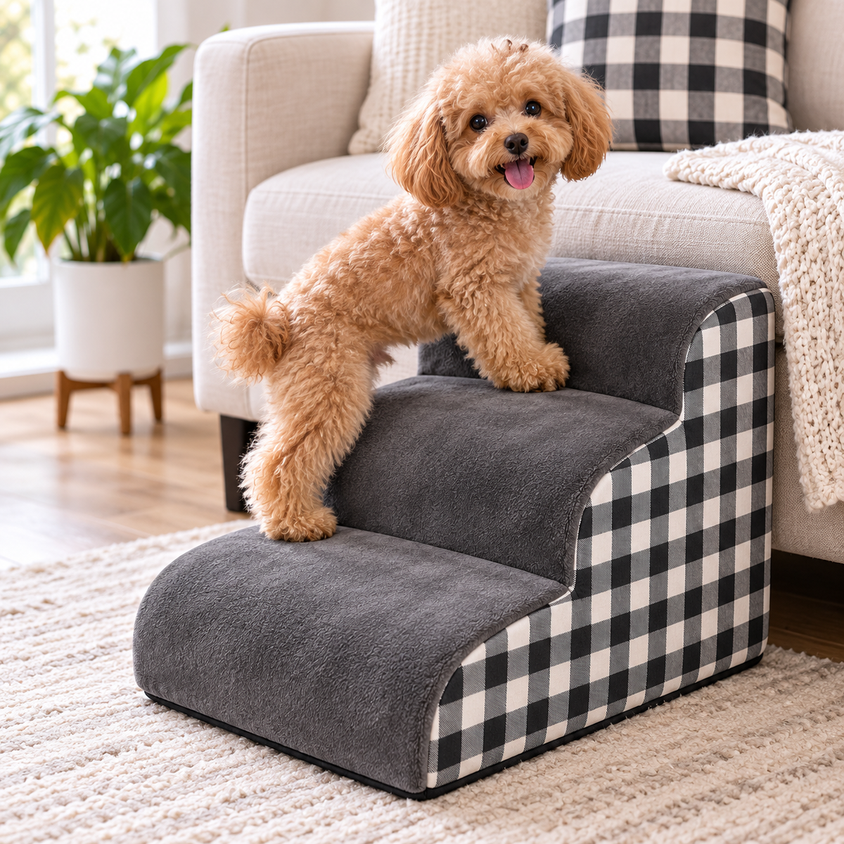 pet stair steps high-density foam for bed and sofa alternate view of the steps – Pulse & Pawz