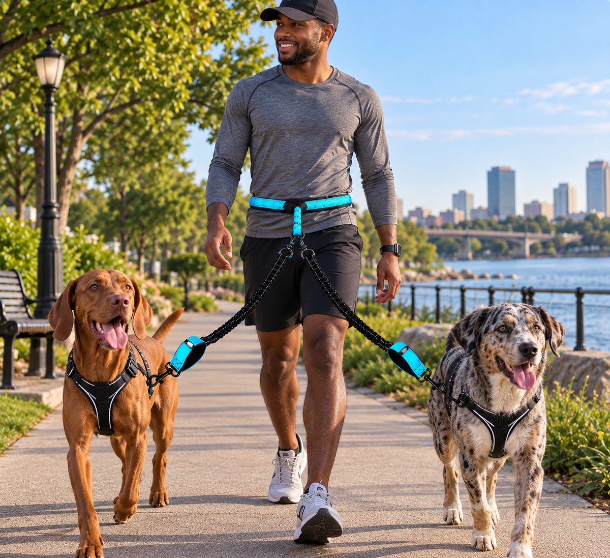 reflective double dog leash 360 swivel no-tangle lead with dual clip splitter in light green – Pulse & Pawz