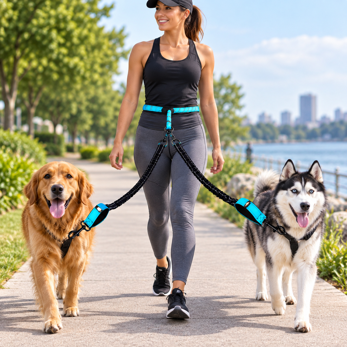 reflective double dog leash 360 swivel no-tangle lead with dual clip splitter in red – Pulse & Pawz