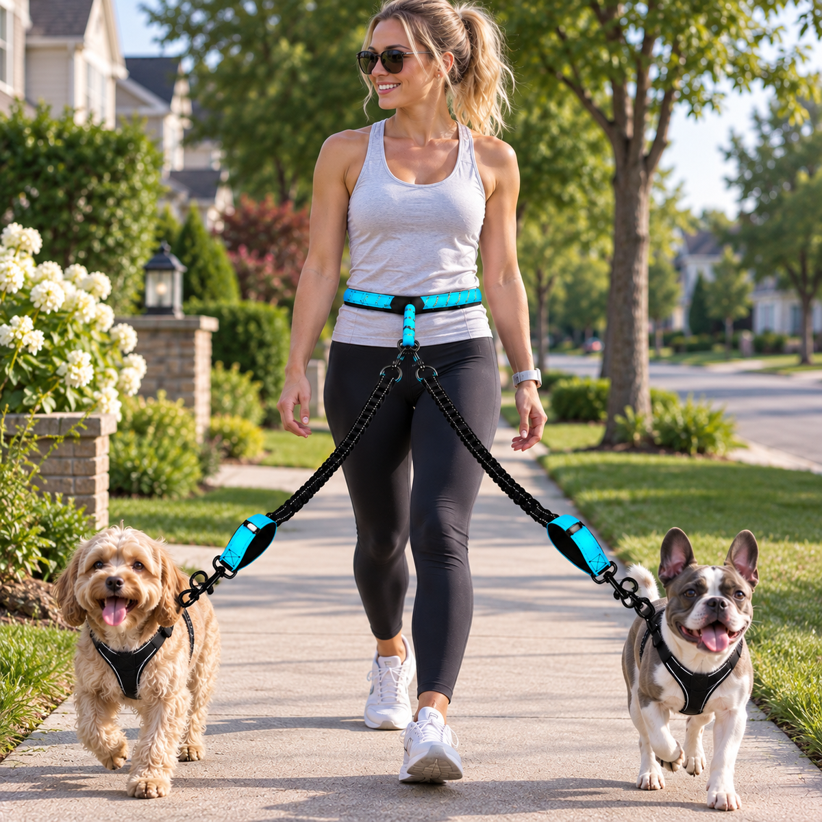 reflective double dog leash 360 swivel no-tangle lead with dual clip splitter in pink – Pulse & Pawz