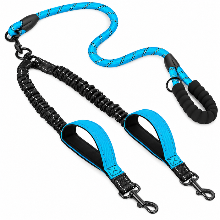 reflective double dog leash 360 swivel no-tangle lead with dual clip splitter in orange – Pulse & Pawz