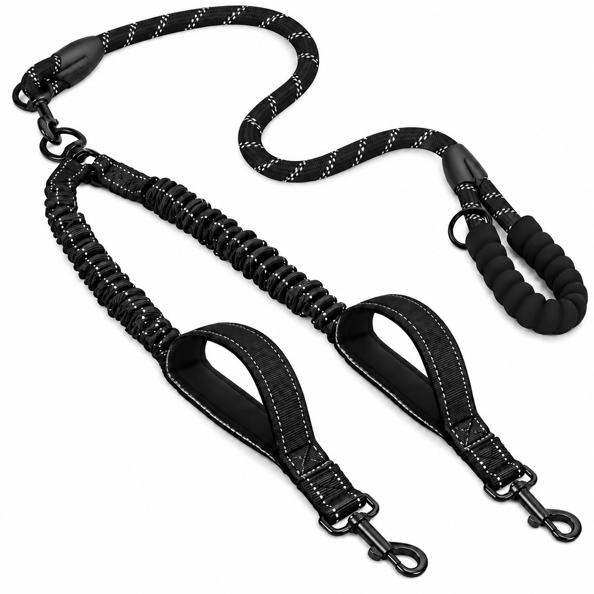 reflective double dog leash 360 swivel no-tangle lead with dual clip splitter in plum – Pulse & Pawz