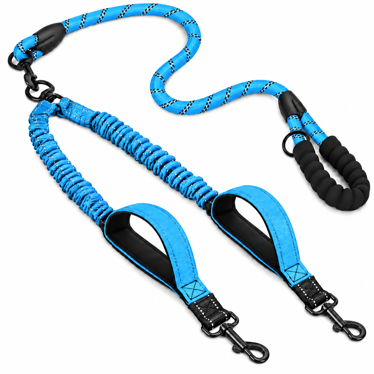 reflective double dog leash 360 swivel no-tangle lead in blue – Pulse & Pawz