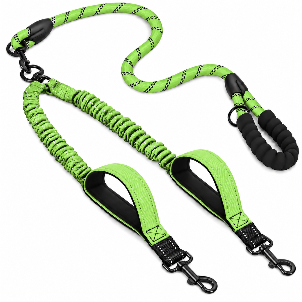 reflective double dog leash 360 swivel no-tangle lead in green – Pulse & Pawz