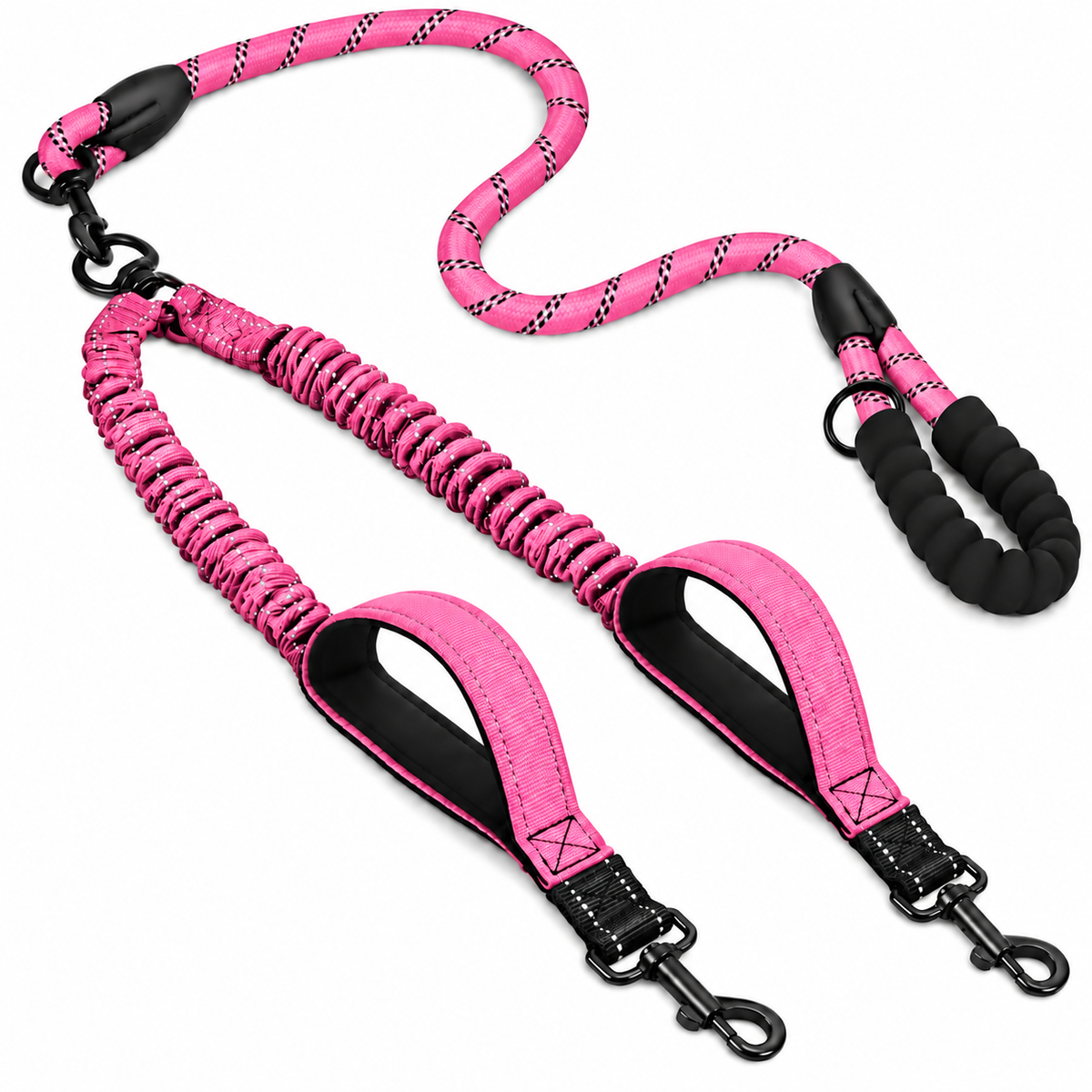 reflective double dog leash 360 swivel no-tangle lead in pink – Pulse & Pawz