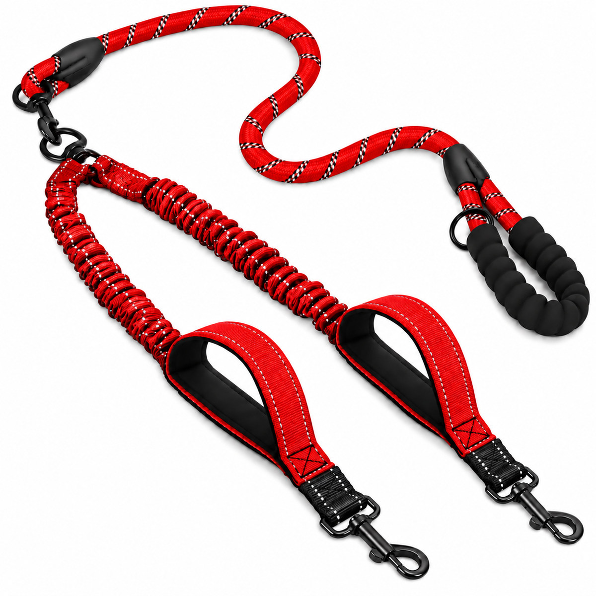 reflective double dog leash 360 swivel no-tangle lead in red – Pulse & Pawz