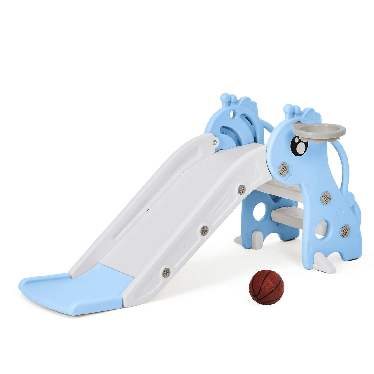 Kids Indoor/Outdoor Slide with Basketball Hoop, Collapsible Compact Toddler Slide