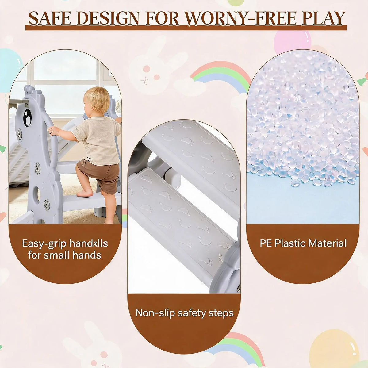Kids Indoor/Outdoor Slide with Basketball Hoop, Collapsible Compact Toddler Slide