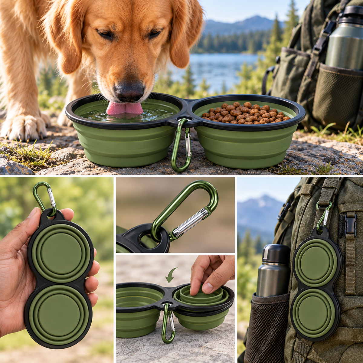 Collapsible Dog Bowl Set (2pcs) – Silicone Travel Bowls with Carabiner