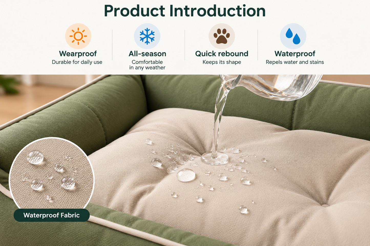Four Season Square Dog Bed – Waterproof, Bite-Resistant Pet Sofa Mattress