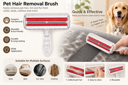 Pet Hair Remover Roller – Reusable Dog & Cat Fur Lint Roller with Self-Cleaning Base