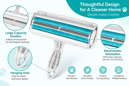 Pet Hair Remover Roller – Reusable Dog & Cat Fur Lint Roller with Self-Cleaning Base