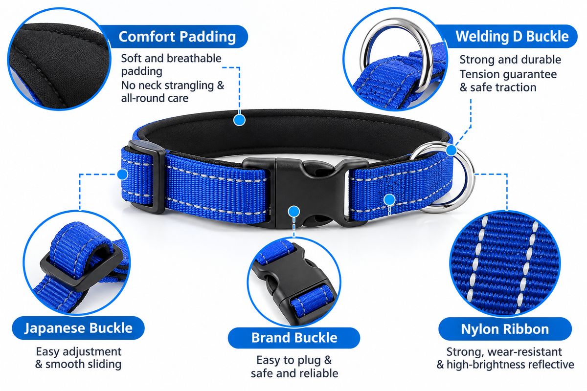 Reflective Dog Collar Neoprene Padded Nylon Collar for All Breeds