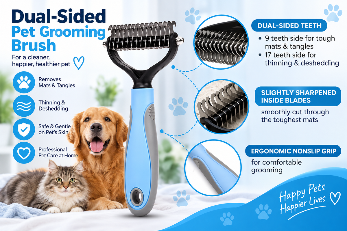 Professional Pet Hair Removal Comb – Stainless Steel Shedding & Dematting Brush