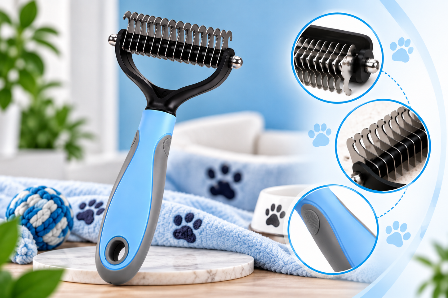 Professional Pet Hair Removal Comb – Stainless Steel Shedding & Dematting Brush