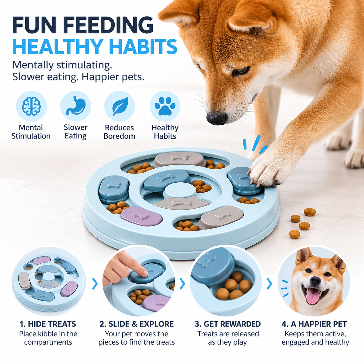 Dog Slow Feeder & Interactive Puzzle Toy – Food Dispensing Enrichment Bowl