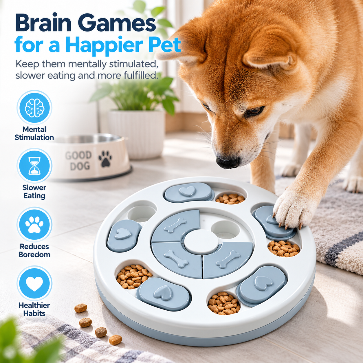 Dog Slow Feeder & Interactive Puzzle Toy – Food Dispensing Enrichment Bowl