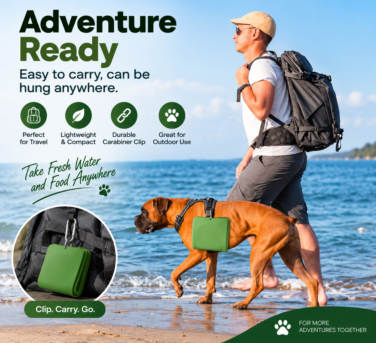 foldable dog bowl 2-in-1 travel food and water bowl alternate view of the bowl – Pulse & Pawz