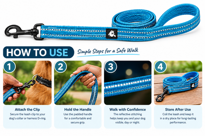 Reflective Padded Dog Leash – Soft Mesh Nylon Walking Leash, 200cm