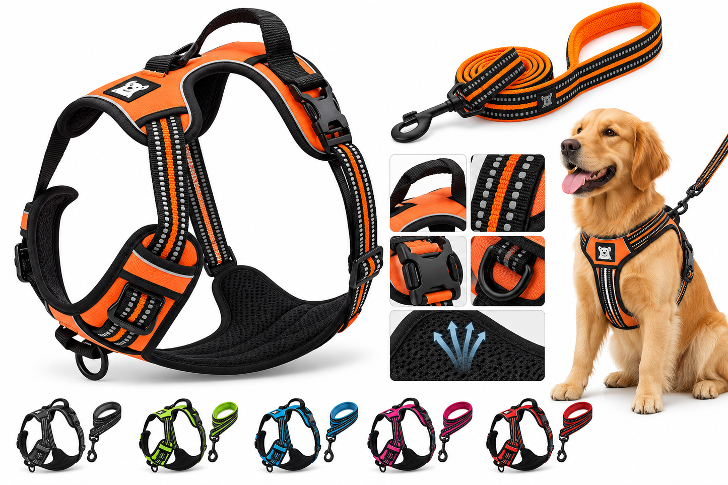 Reflective Padded Dog Leash – Soft Mesh Nylon Walking Leash, 200cm