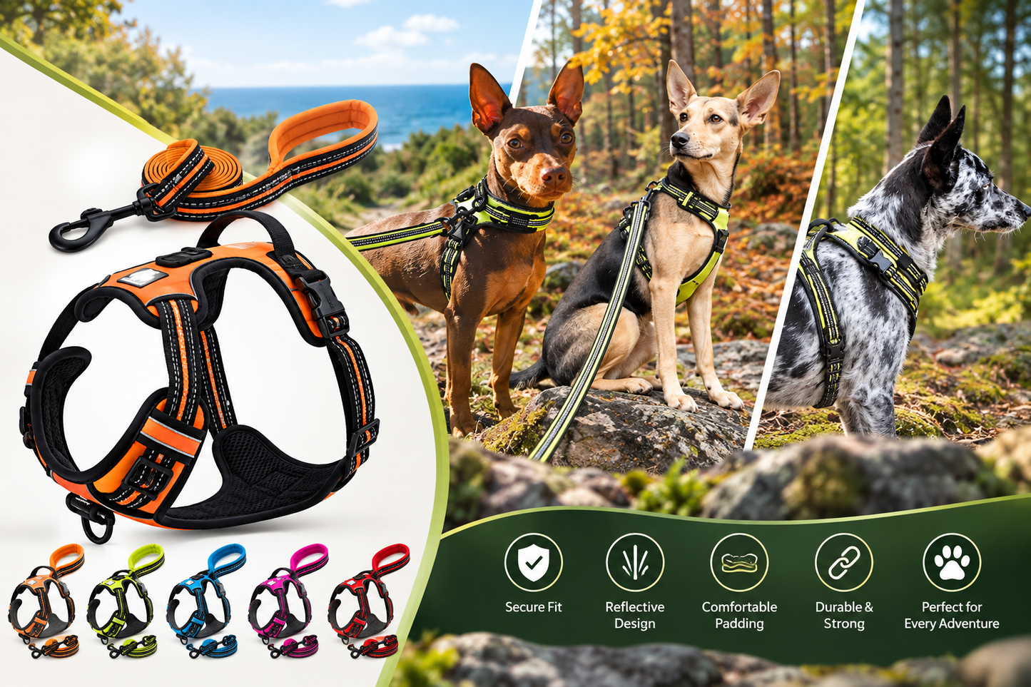 Reflective Padded Dog Leash – Soft Mesh Nylon Walking Leash, 200cm