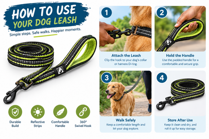 Reflective Padded Dog Leash – Soft Mesh Nylon Walking Leash, 200cm