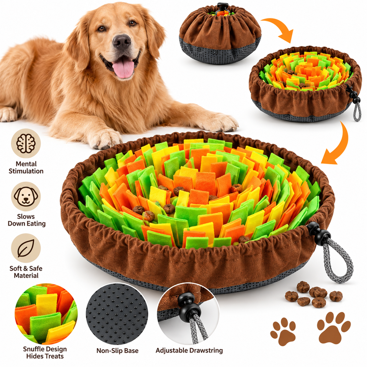 Dog Snuffle Mat & Slow Feeding Pad – Foldable Felt Foraging Toy