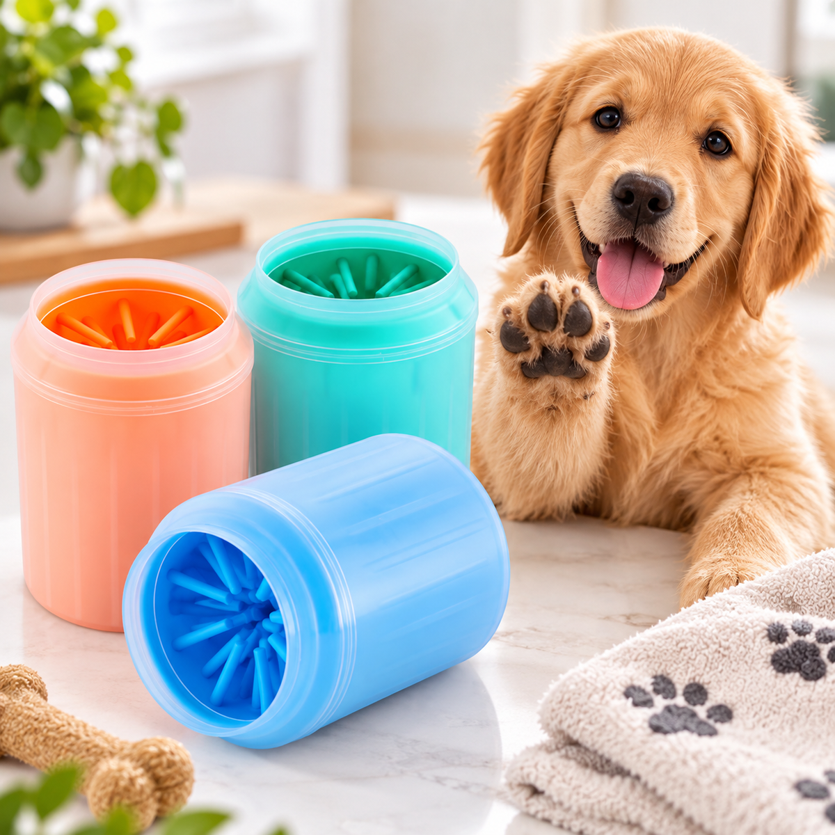 Dog Paw Cleaner Cup with Soft Silicone Bristles  Portable Paw Washing Brush
