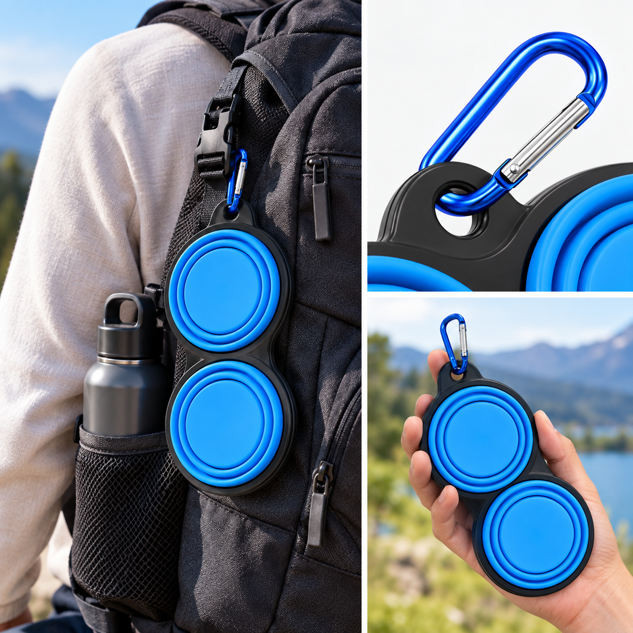 Collapsible Dog Bowl Set (2pcs) – Silicone Travel Bowls with Carabiner