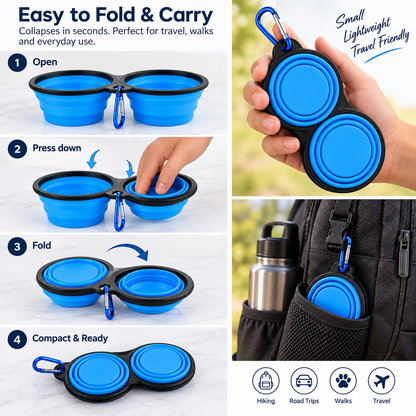 Collapsible Dog Bowl Set (2pcs) – Silicone Travel Bowls with Carabiner