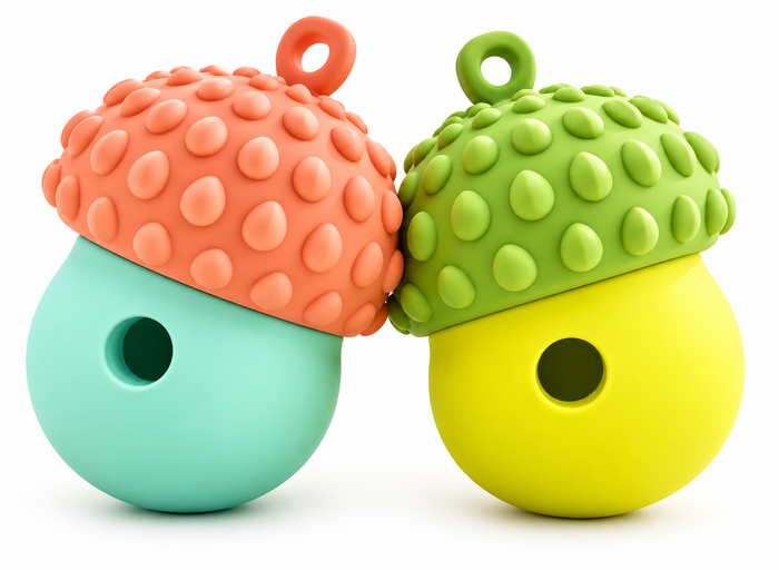 chew ball puzzle toy treat dispensing teether with treat dispensing openings in yellow – Pulse & Pawz