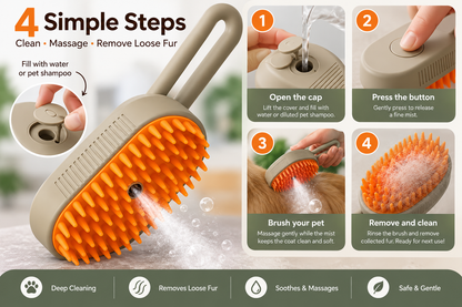 3-in-1 Steam Dog Grooming Brush – Deshed & Clean