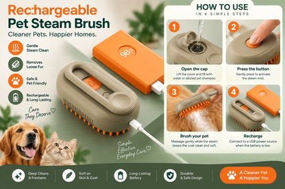 3-in-1 Steam Dog Grooming Brush – Deshed & Clean
