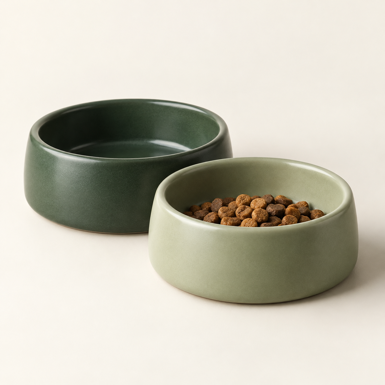 Sage and forest green ceramic pet bowls